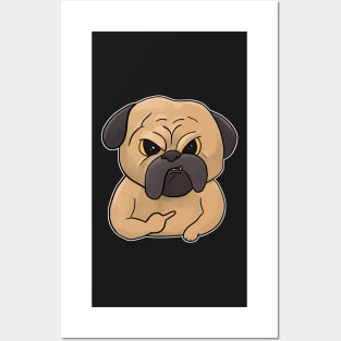 Grumpy Pug Dog Holding Middle Finger Boxer Posters and Art